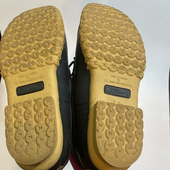 LL Bean Bean Boots, Rubber Moc Black with Tan Rubber Soles Size GM 9M 11W - Picture 12 of 15